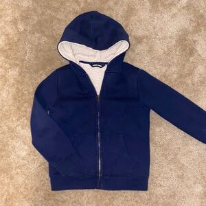Little boys size 7 Lands’ End Navy blue hooded fleece sweatshirt.